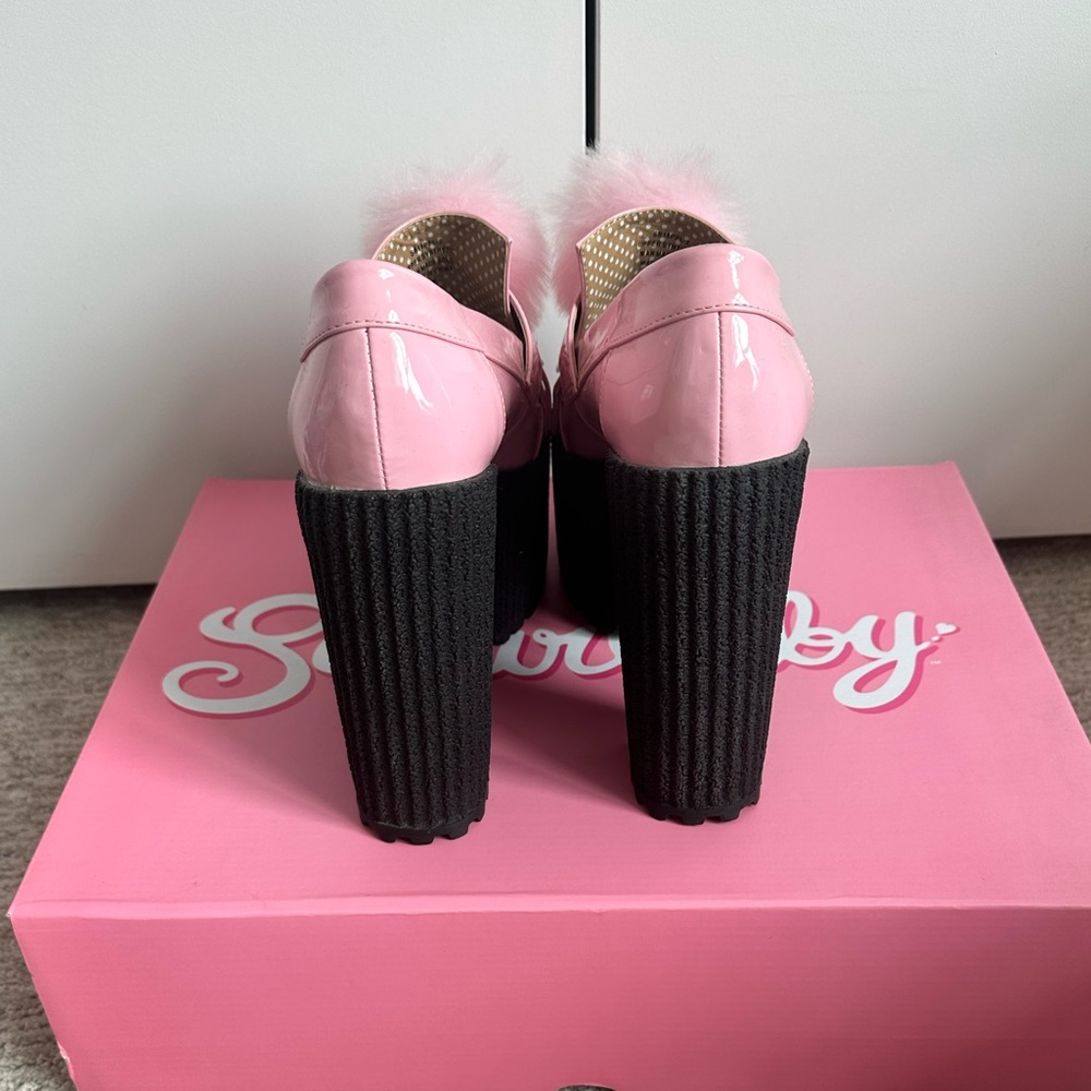 Discontinued Dollskill Sugar Thrillz Pink Princess Puff Platform Loafters Size 8 - Picture 4 of 6